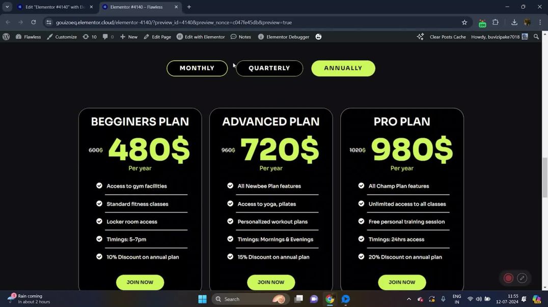 Elementor - Pricing Table with Monthly_Yearly Toggle